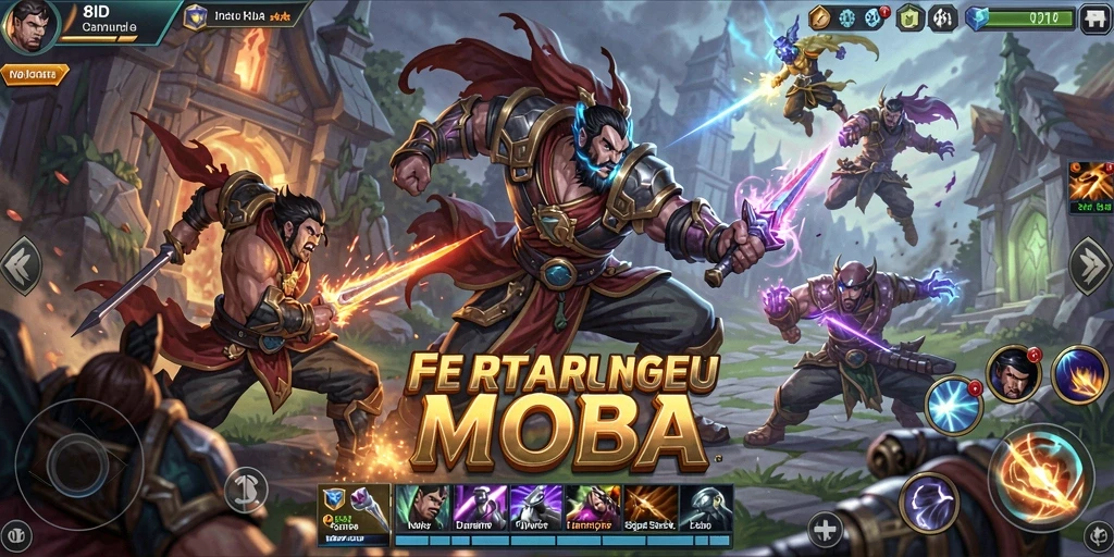 Screenshot menunjukkan pertarungan seru dalam gameplay MOBA.