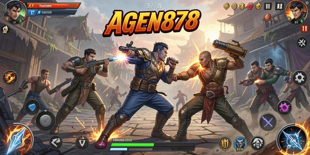 Tampilan gameplay seru dengan pertarungan intens di AGEN878.