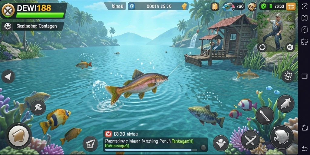 Tampilan gameplay seru DEWI188 dengan momen menangkap ikan besar.