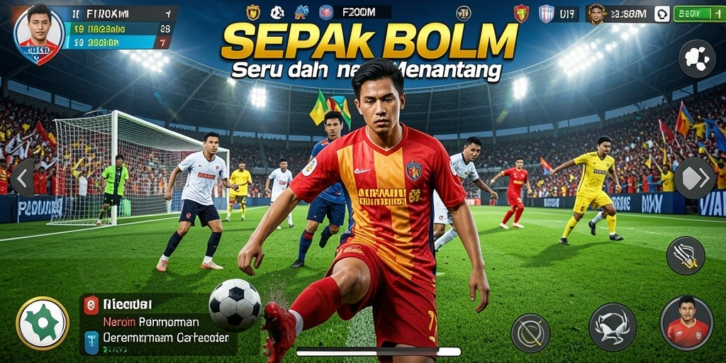 Screenshot F200M menampilkan action seru dalam pertandingan sepak bola.