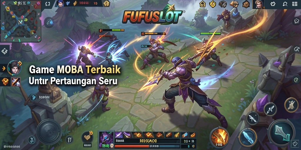 Tangkapan layar FUFUSLOT menampilkan aksi seru dalam pertempuran MOBA.
