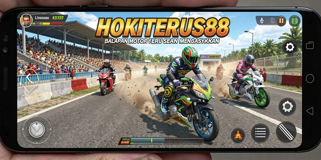 Screenshot HOKITERUS88 menampilkan balapan motor yang mendebarkan.