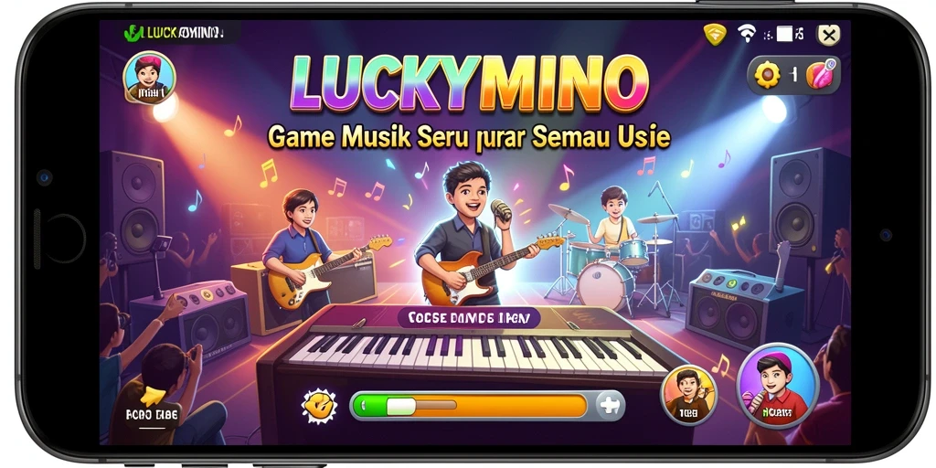 Screenshot gameplay <strong>LUCKYMINO</strong> menampilkan interaksi pemain dengan lagu-lagu favorit.