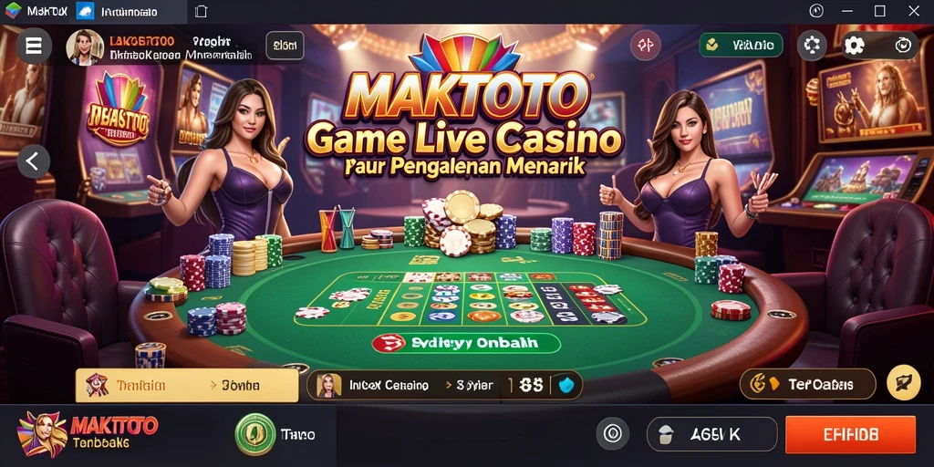 Screenshot MAKTOTO menampilkan dealer dan permainan Live Casino yang menarik.