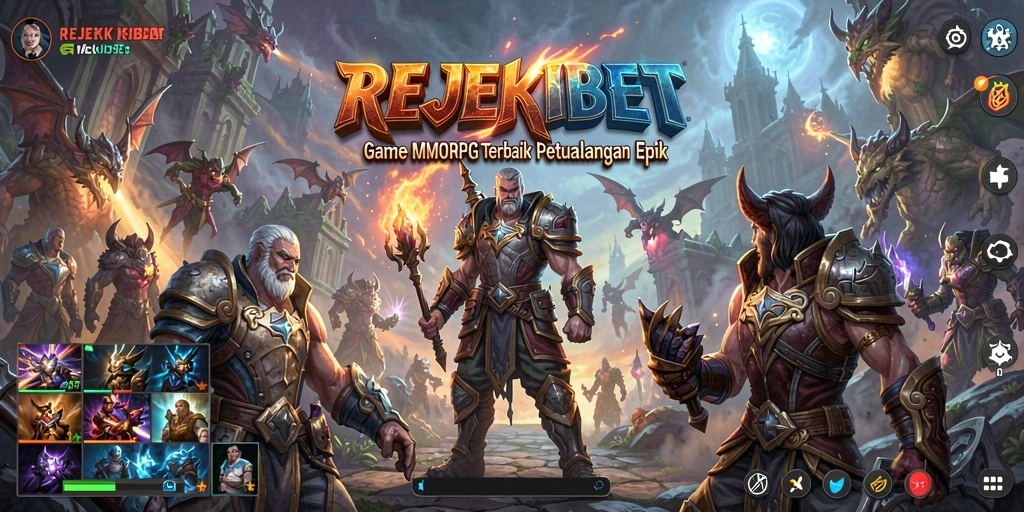 Tangkapan layar utama REJEKIBET memperlihatkan aksi pertarungan yang seru dalam dunia MMORPG.