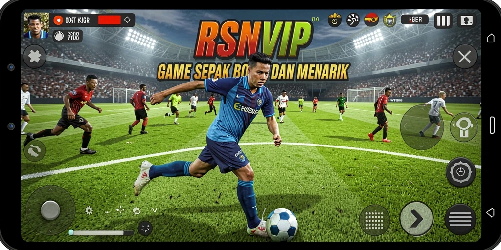 Tangkapan layar utama RSNVIP menampilkan aksi sepak bola yang seru dan mendebarkan.