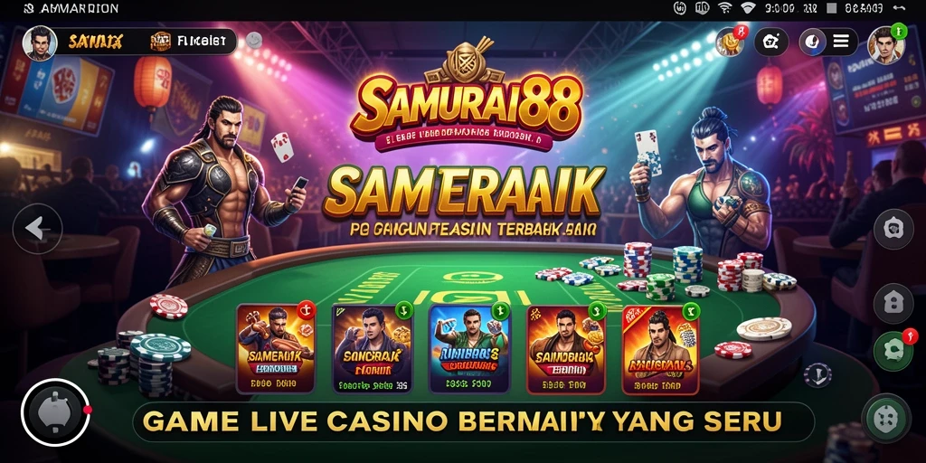 Screenshot gameplay SAMURAI88 menampilkan dealer langsung yang berinteraksi dengan pemain.