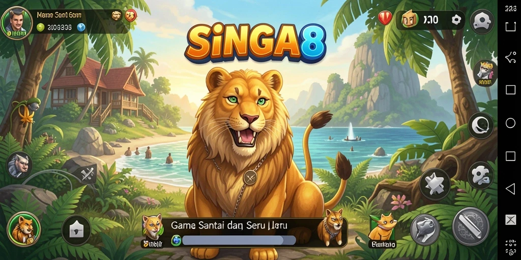 Tampilan gameplay SINGA8 yang ceria dan penuh warna.